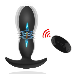 Remote Control Anal Plug Vibrator with 12 intense vibration speeds, secure flared T-Bar base USB Rechargeable