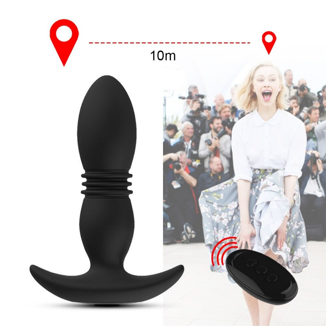 Remote Control Anal Plug Vibrator with 12 intense vibration speeds, secure flared T-Bar base USB Rechargeable