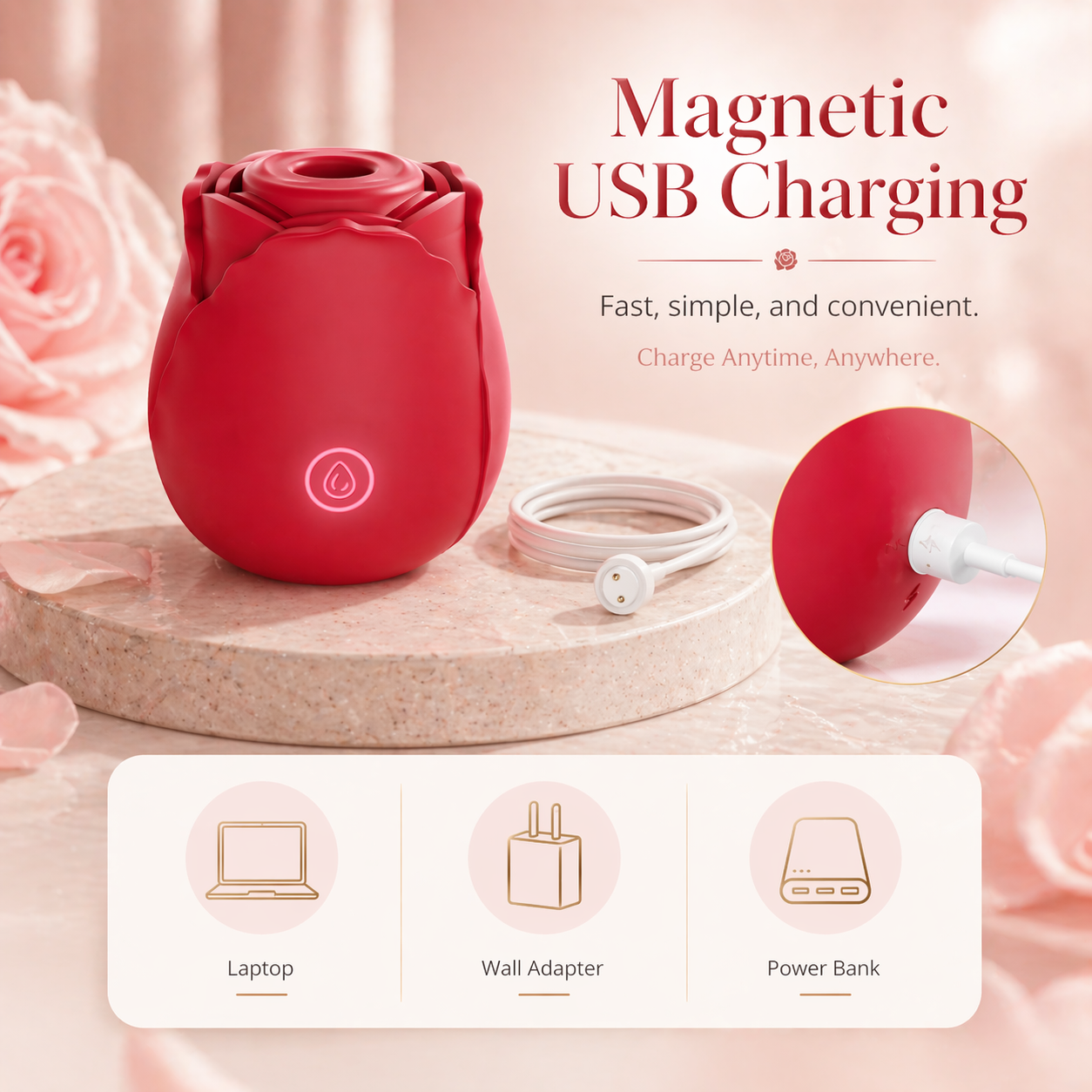 Luxury rose vibrator with 7 intense suction modes for intimate wellness