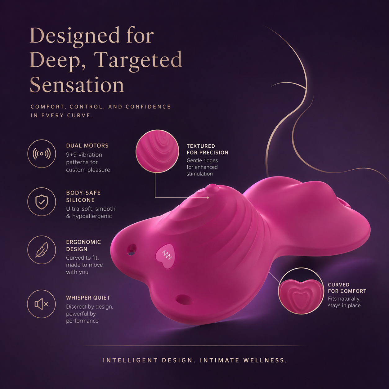 Grind vibrator with soft silicone finish for riding and grinding stimulation